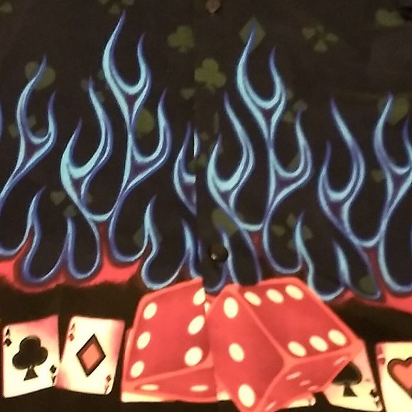 Stylo Las Vegas Gambling Dice Cards Blue Fire All Over Print Button Up Lg Shirt - Picture 6 of 10